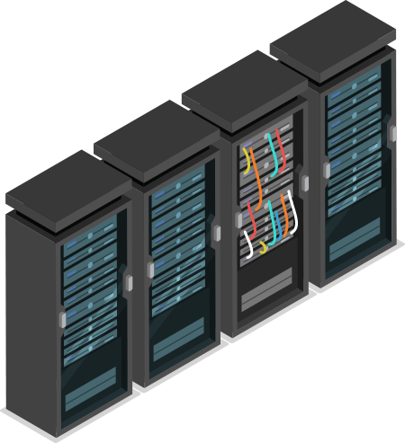 4 web server racks filled with servers