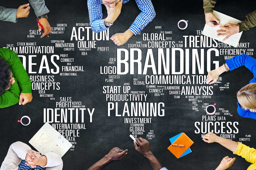 Diverse people discussing about Branding